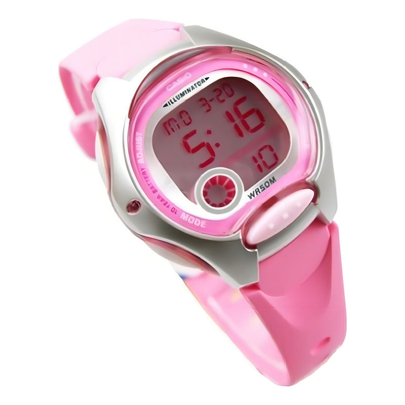 Reloj Pulsera Digital Casio Lw-200-2av Con Correa De Resina Color Rosa - Fondo Gris - Bisel Rosa/plateado