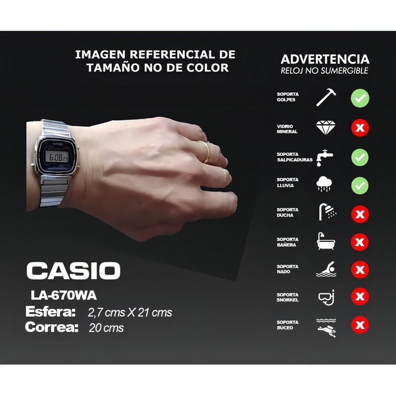Reloj Pulsera Digital Casio La670wa-7df Con Correa De Acero Color Plata - Fondo Gris - Bisel Plateado