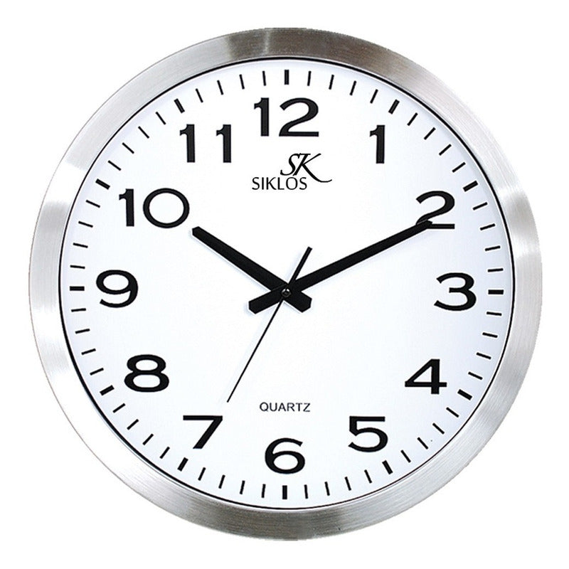 Reloj Pared Metal Siklos Gc1201 30cm Silencioso Relojesymas Plateado Blanco