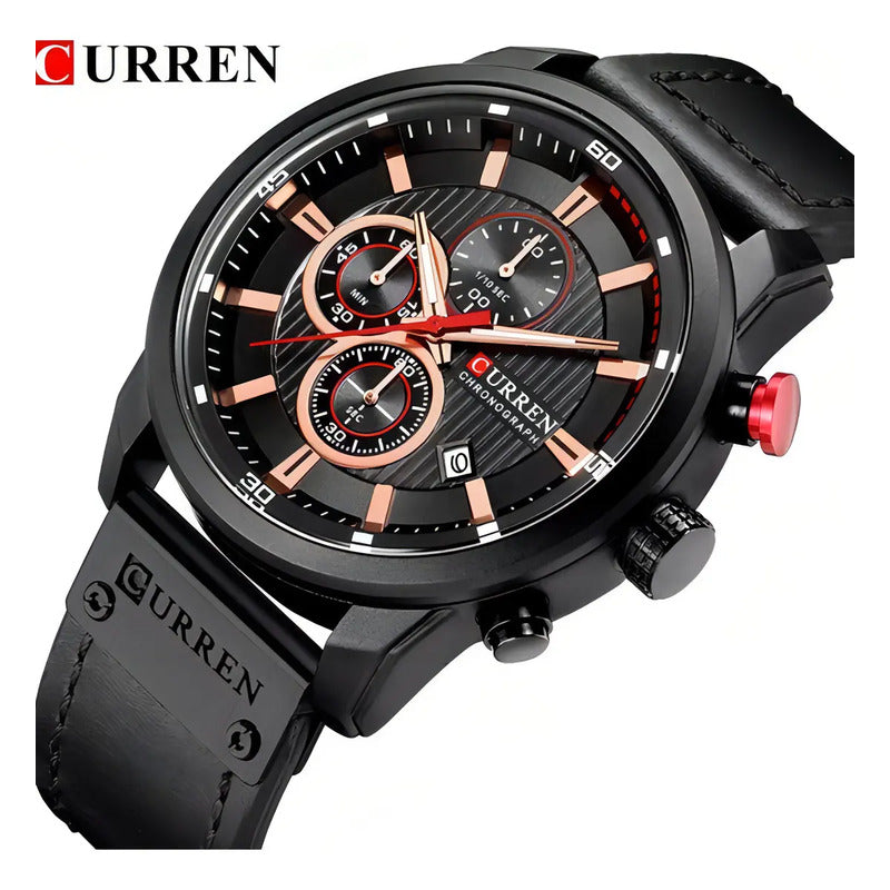 Reloj De Pulsera Curren 8291-1 Para Hombre Con Cronógrafo Negro