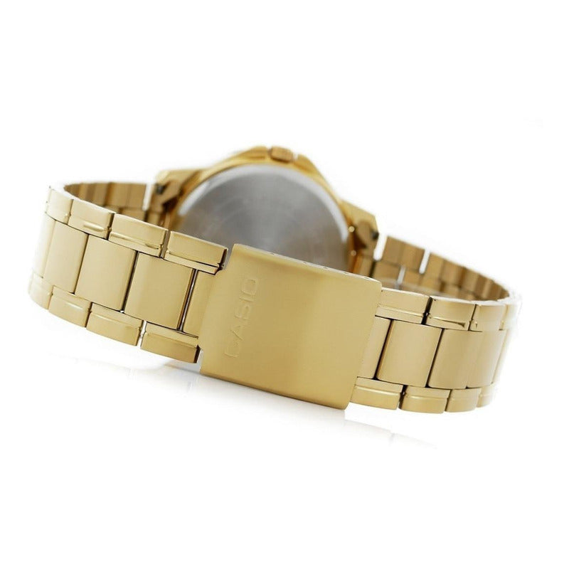 Reloj De Pulsera Casio Enticer Mtp-v004g-7b Relojesymas Dorado Blanco