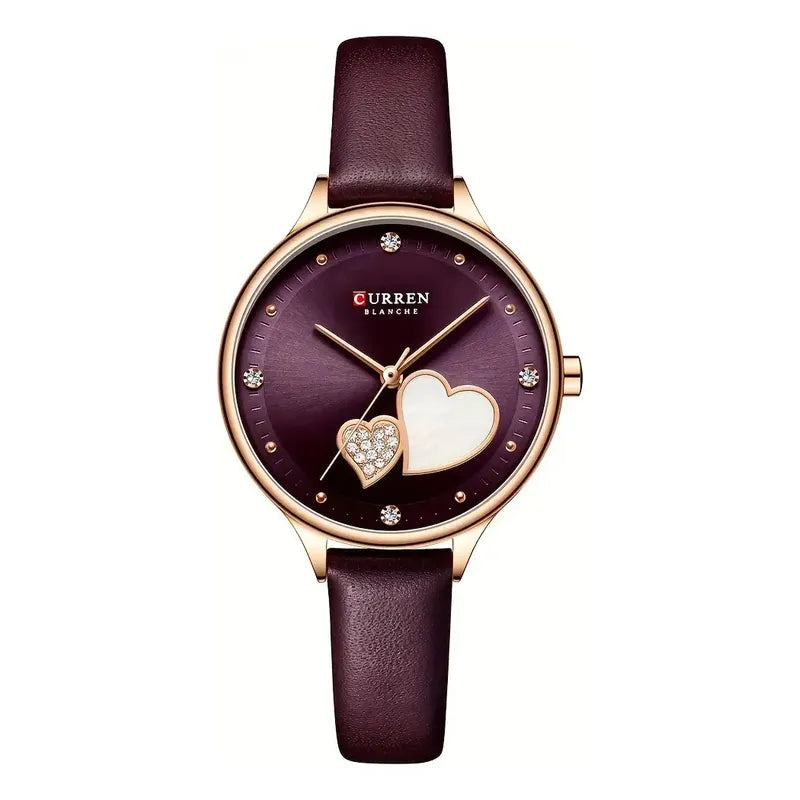 Reloj Curren 9077 Corazones Cuero Mujer Regalo Morado