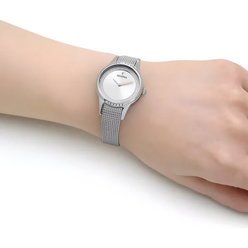 Reloj Festina Mademoiselle Para Mujer Con Malla Plateada Y Fondo Nacarado Plateado Blanco Nacarado