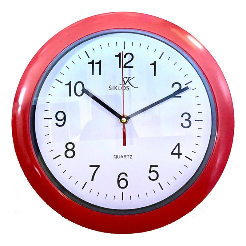Reloj Pared Plastico Siklos Gb8110 28 Cm Silencioso Rojo Blanco