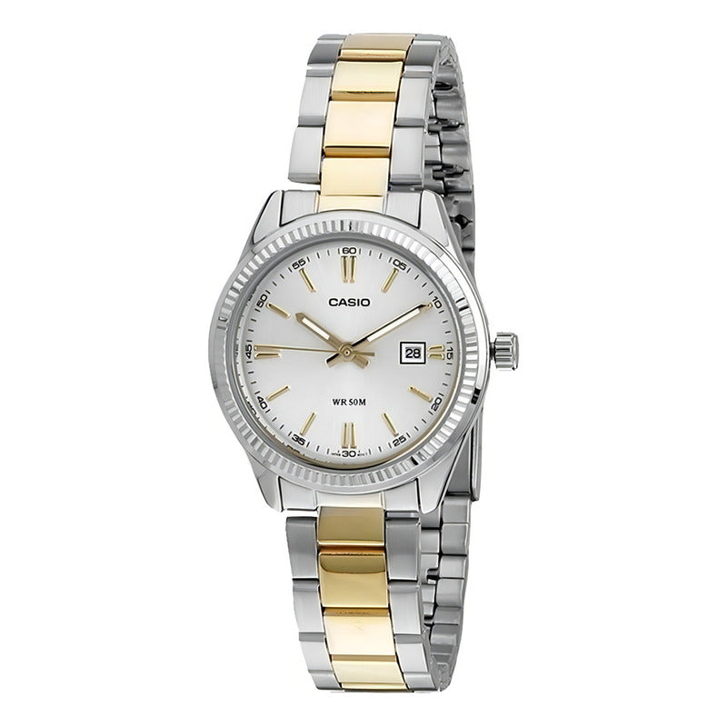 Reloj Casio Mujer Ltp-1302sg-7avdf Bicolor Plateado Blanco