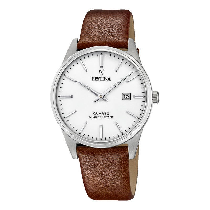 Reloj Hombre Festina F20512/2 Fechero Negro Analógico Marrón Claro Plateado Blanco
