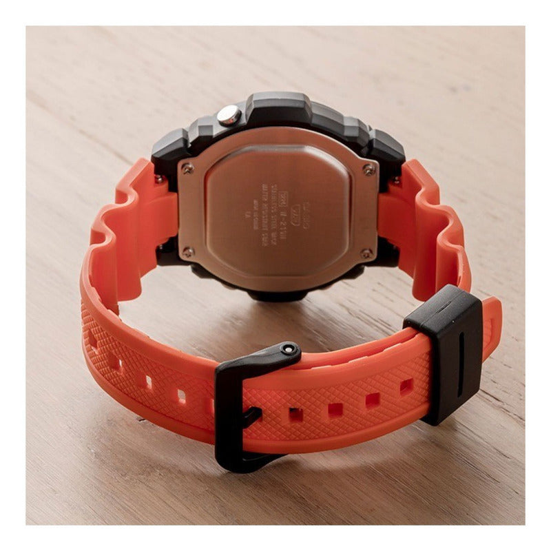 Reloj Casio W-219h-4a Naranja Wr 50m Cronometro Alarma Sumergible Negro