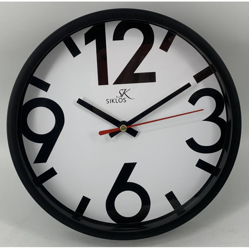 Reloj Pared Plastico Siklos Gb8082 20cm Silencioso  Negro Blanco