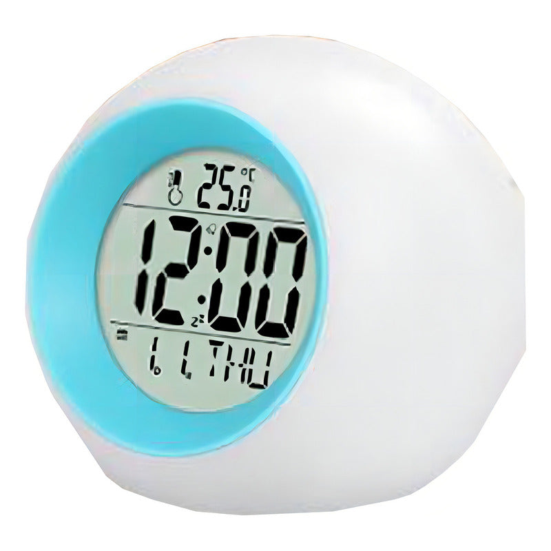 Reloj Despertador Pantalla Redondo Temperatura Alarma Color Blanco