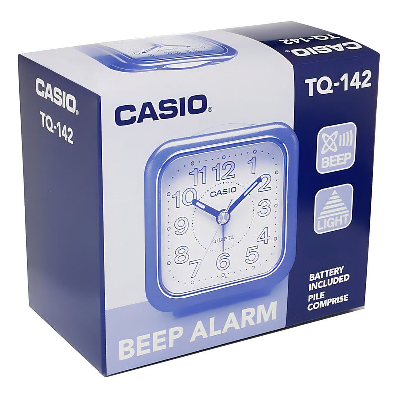 Reloj Casio Despertador Luz Tq-142-2df /relojeria Violeta Azul