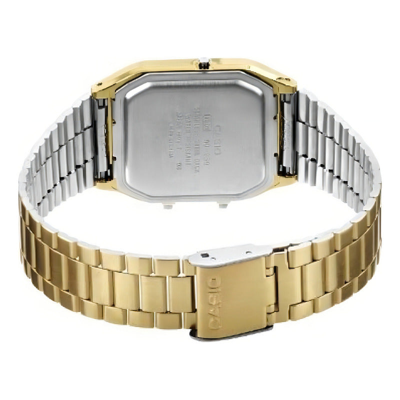 Reloj Pulsera Casio Aq-230 Con Correa De Acero Inoxidable Color Dorado - Fondo Blanco/dorado