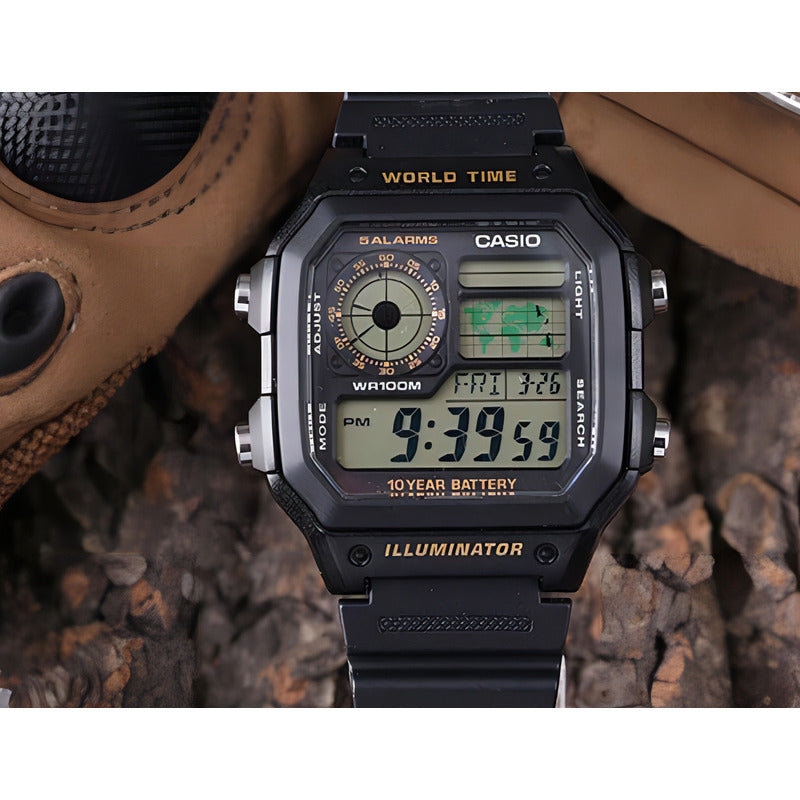 Reloj Pulsera Digital Casio Ae-1200wh-1b Con Correa De Resina Color Negro
