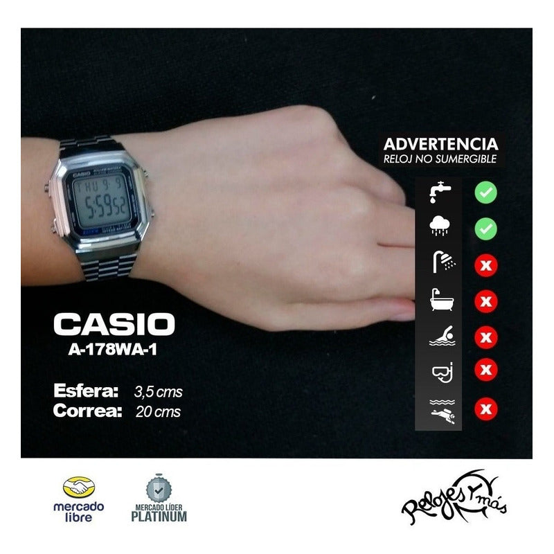 Reloj Metalico Casio Retro A-178wa-1a Relojesymas Plateado Wa-1a Acero