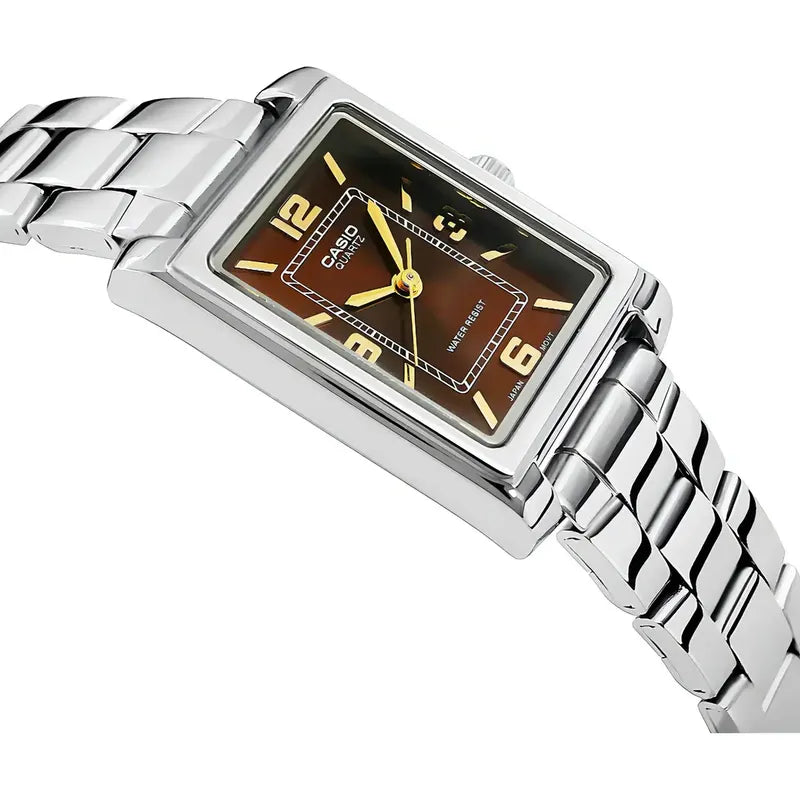 Reloj Casio Para Mujer Con Correa Plateada Y Fondo Marrón Plateado