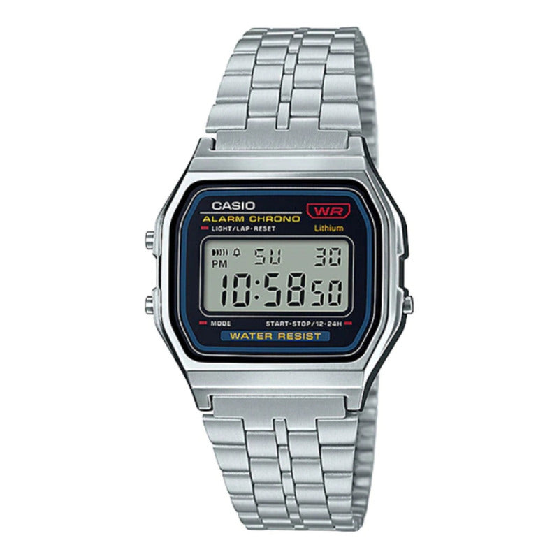 Reloj De Pulsera Casio Vintage A-159wa-n1 De Cuerpo Color Plateado, Digital, Fondo Negro, Con Correa De Acero Inoxidable Color Plateado, Dial Negro, Minutero/segundero Negro, Bisel Color Plateado