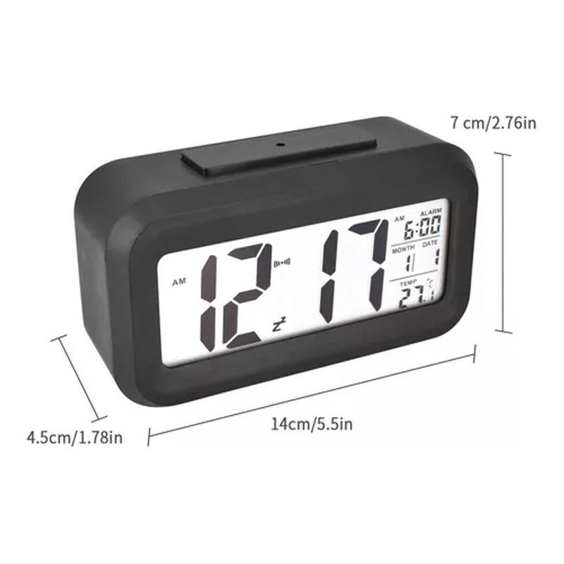 Reloj Despertador Pantalla Led Fecha Temperatura Alarma Negro
