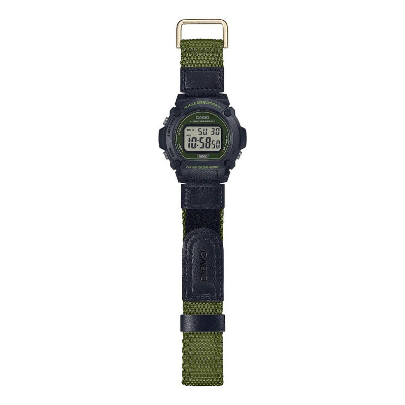 Reloj Digital Casio W-219hb-3avcf Sporty Correa Verde Oscuro Bisel Negro Fondo Verde Oscuro