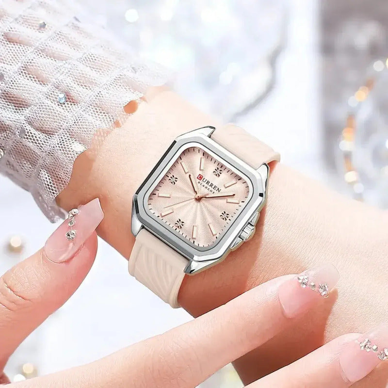 Reloj Curren 9113 Mujer | Correa Silicona Elegante Casual Rosa Plateado