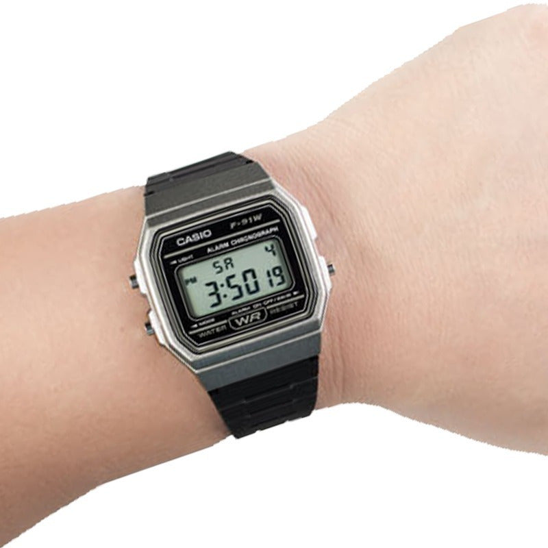 Reloj De Pulsera Casio Collection F-91wm-1b Relojesymas Negro Gris