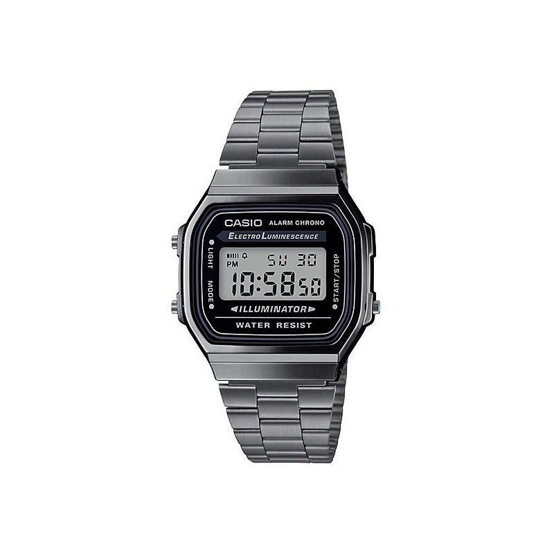 Reloj Pulsera Digital Casio A-168wgg-1a Con Correa De Acero Inoxidable Color Plateado - Fondo Gris/negro