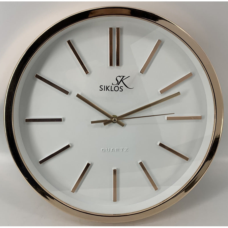 Reloj Pared Plastico Siklos Gb8144 35cm Silencioso  Cobrizo Blanco