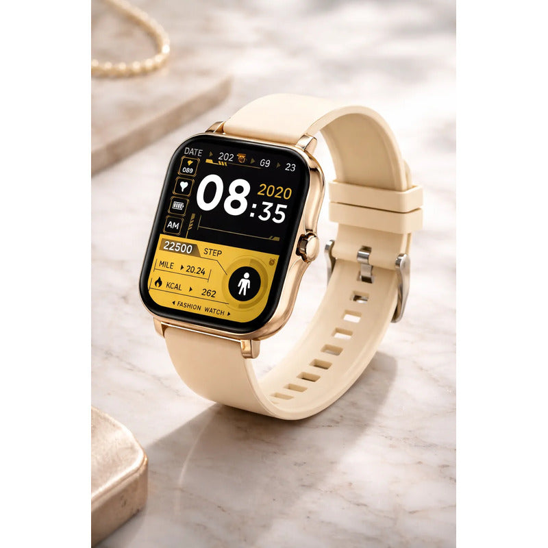 Smart Watch Bluetooth Derwye Crema Dorado Silicona Crema