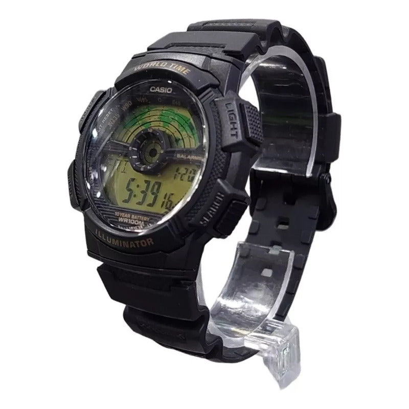 Reloj Casio Digital Cuarzo Para Hombre World Time Con Cronógrafo Negro Black