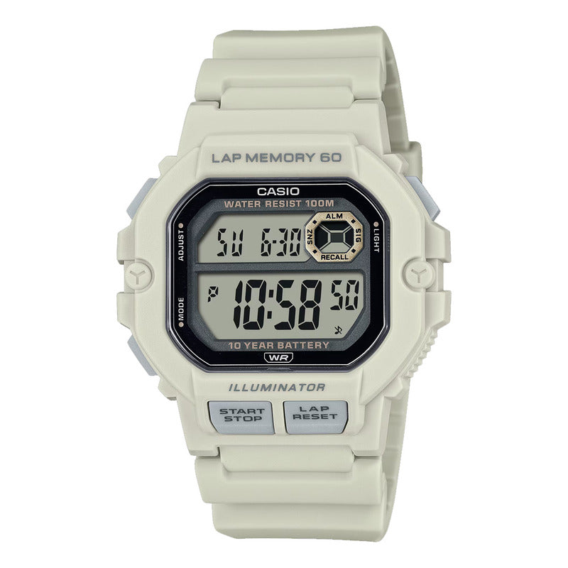 Reloj Casio Ws-1400h-8av, 60 Laps De Cronometro, 10 Años Blanco Gris