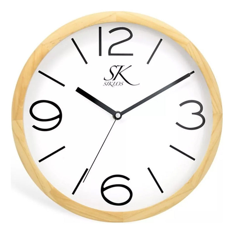 Reloj Pared Madera Siklos 20cm Análogo Silencioso Vintage Marrón Claro Blanco