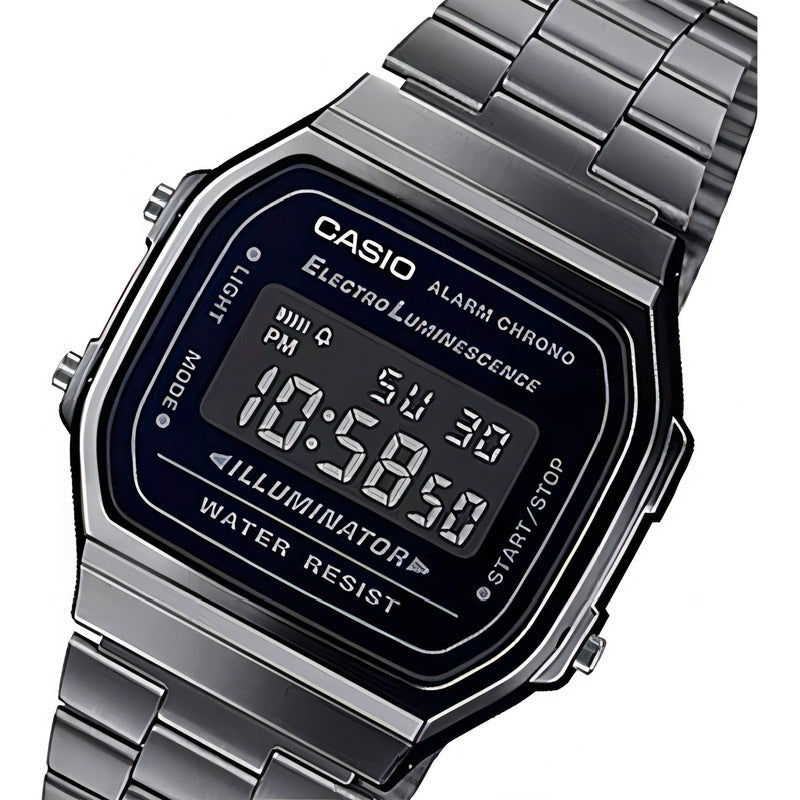 Reloj Pulsera Digital Casio A-168wgg-1b Con Correa De Acero Inoxidable Color Peltre - Fondo Negro