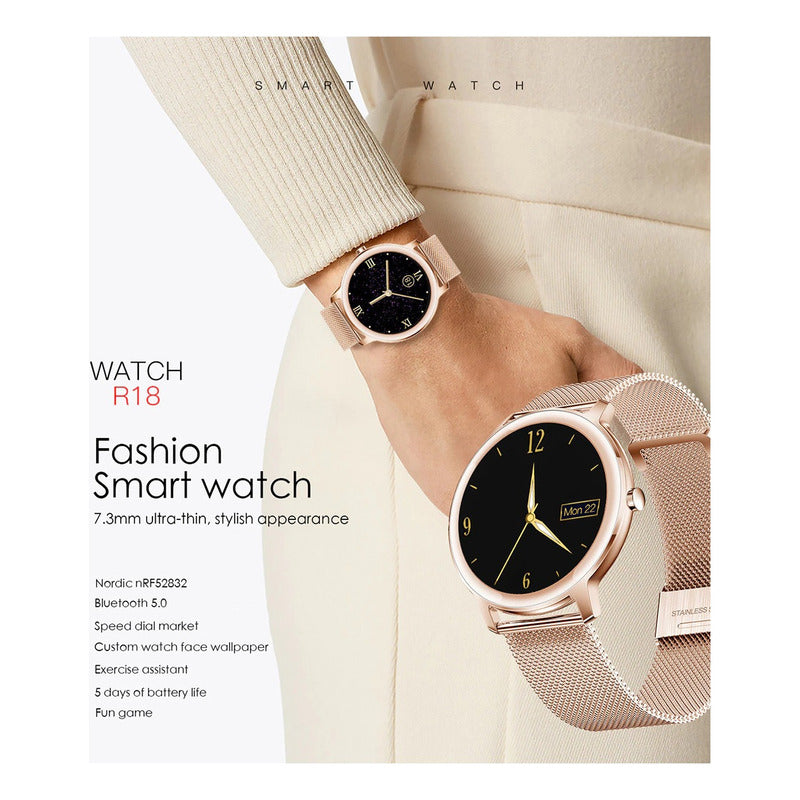 Reloj Smartwatch R18 Metal Bluetooth  Dorado Milanese