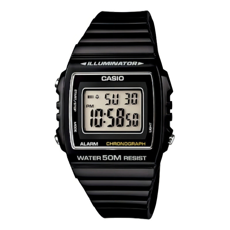 Reloj Casio Original Hombre W-215h-1av 50m Fecha Color De La Malla Negro Color Del Fondo Gris