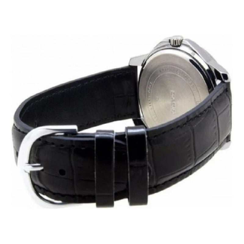 Reloj Pulsera Casio Mtp-v004l-1a Con Correa De Cuero Color Negro - Bisel Plata