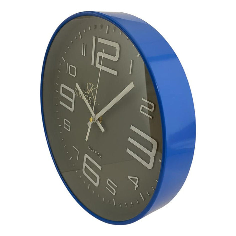 Reloj De Pared Siklos Análogo Silencioso 25cm Azul Vintage Gris Oscuro