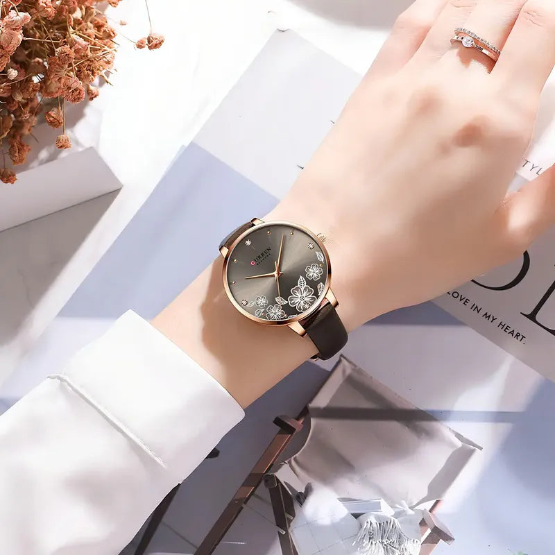 Relojes De Cuarzo Curren Elegant Leather Women 9068 . Correa Marrón