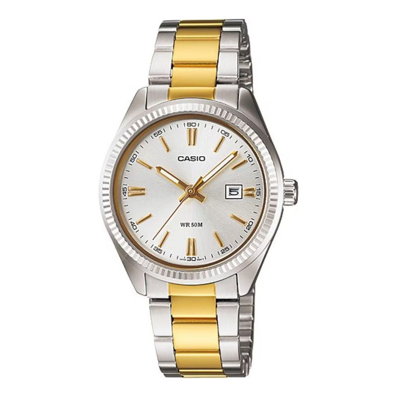 Reloj Casio Metal Ltp-1302sg-7av Original Bicolor Plateado Blanco