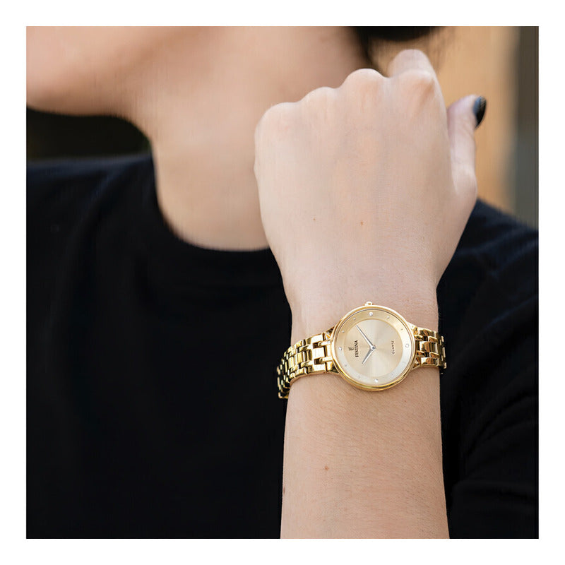 Reloj Festina Mujer F20601.2 Mademoiselle Clasico Acero Color De La Malla Chapado Color Del Fondo Champan