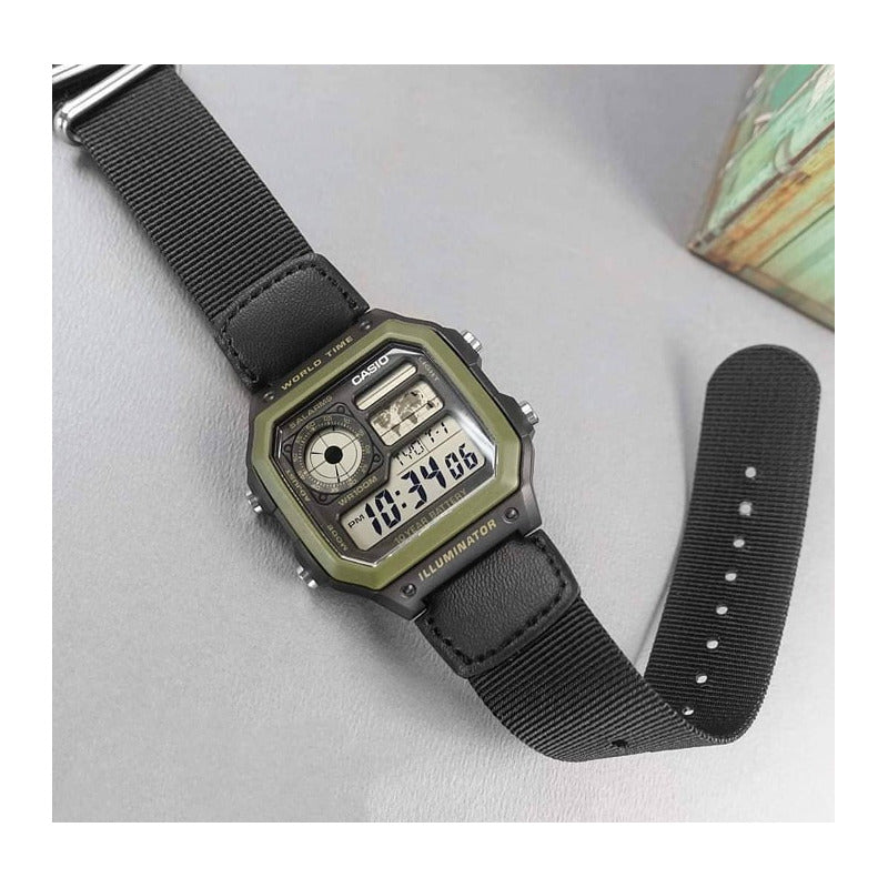 Reloj Pulsera Casio Collection Ae-1200whb-1b Relojesymas Negro Verde