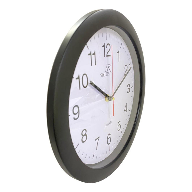 Reloj Pared Plastico Siklos Gb8110 Negro 28 Cm Silencioso Blanco