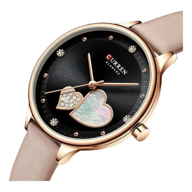 Reloj De Cuarzo De Cuero Con Diamantes Casual Curren Correa Pink Dorado