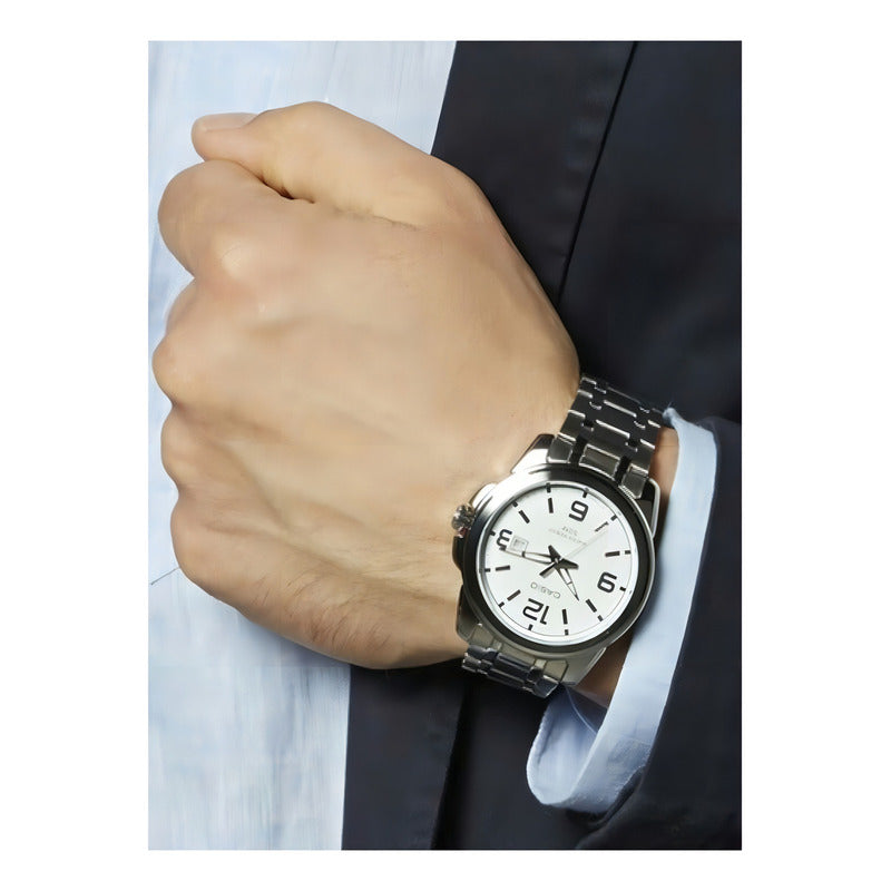 Reloj Casio Mtpv002l-7b3udf Cuarzo Hombre Color De La Correa Negro Color Del Bisel Plateado Color Del Fondo Blanco
