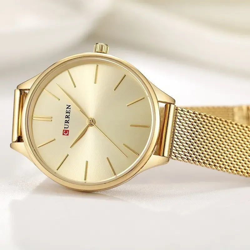 Reloj Pulsera Curren 9024-5 Mujer Golden Dorado Blanco