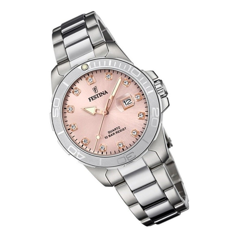 Reloj Festina Mujer Acero Piedras Rosa Fecha 100mts F20503.2 Plateado Plateado Rosa