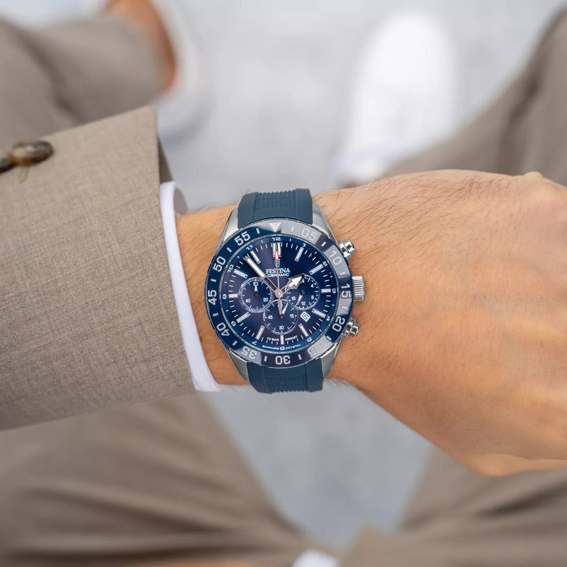 Reloj Festina F20515/1 Hombre Plateado Ceramic /marisio Azul