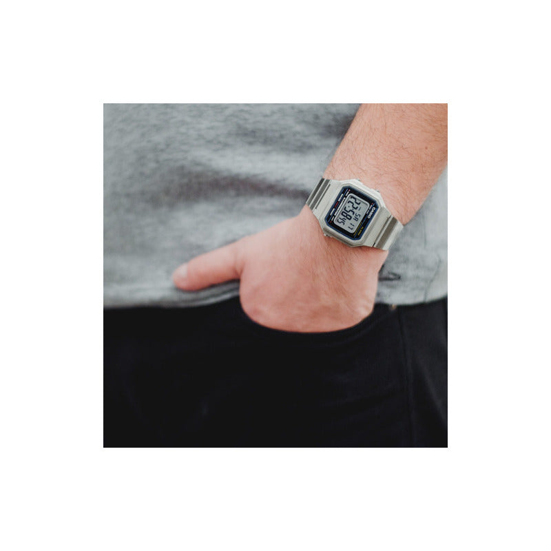 Reloj Mujer Casio B650wd-1a Plateado Digital / Color Del Fondo Gris