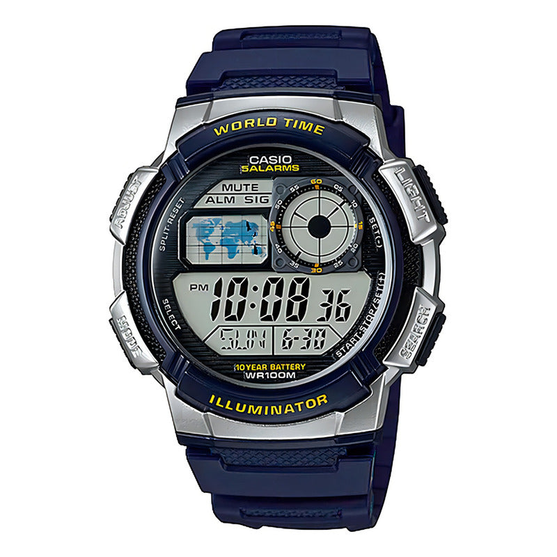 Reloj Pulsera Digital Casio Ae-1000w-2a Con Correa De Resina Color Azul - Fondo Negro