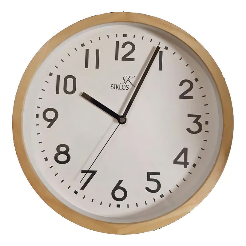 Reloj Pared Madera Siklos 30 Cm Silencioso Relojesymas Color De La Estructura Marrón Claro Color Del Fondo Blanco