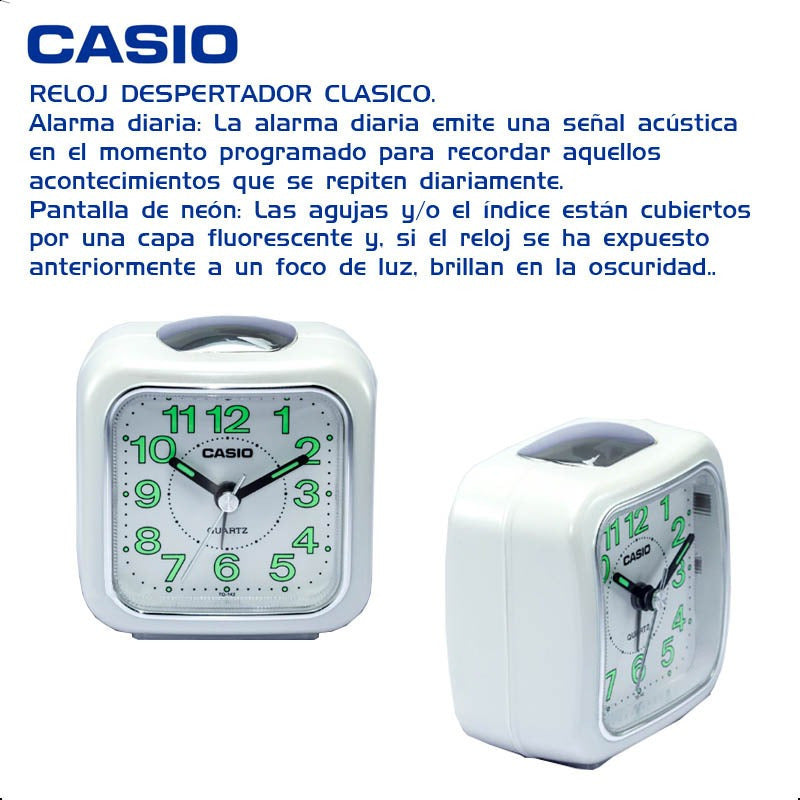 Reloj Casio Despertador Luz Tq-142-7df /relojeria Violeta Blanco