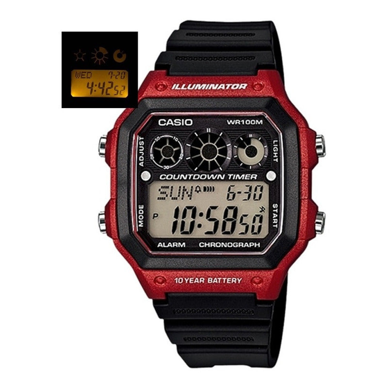 Reloj De Pulsera Casio Youth Ae-1300wh-4a Relojesymas Negro Rojo/negro Negro