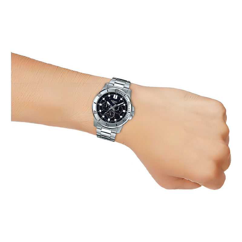 Reloj Hombre Casio Mtp-vd300d-1e Plateado Original Color Del Fondo Negro